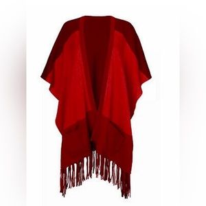 Cabi Fringe  Red Poncho  Shawl size XS-S